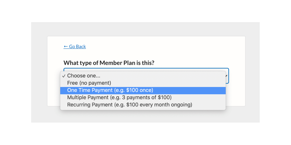 MemberSpace One Time Payment Plan