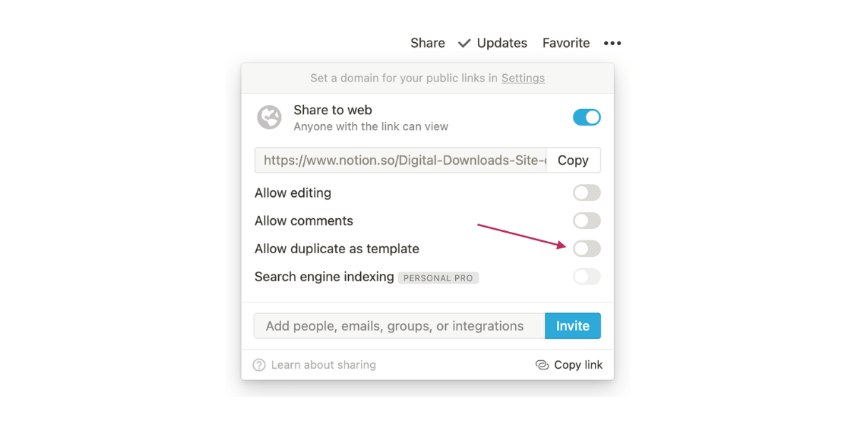Notion allow duplicate as template