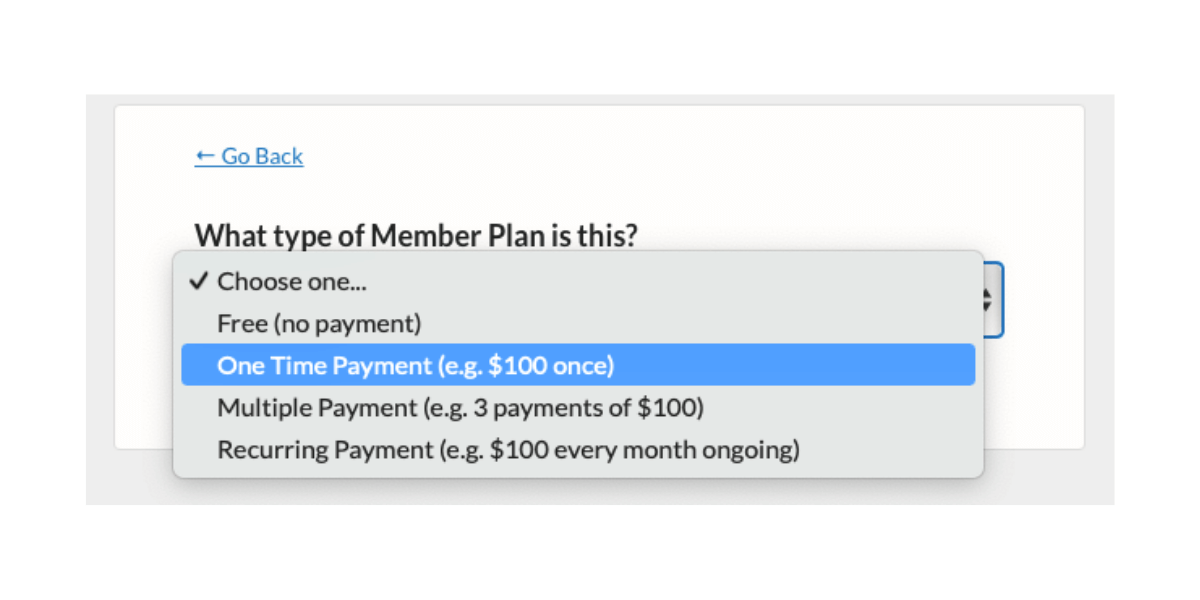 One time payment plan