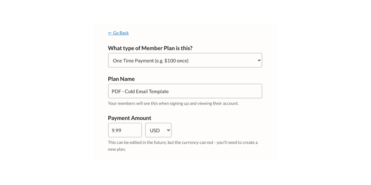MemberSpace One-Time payment plan
