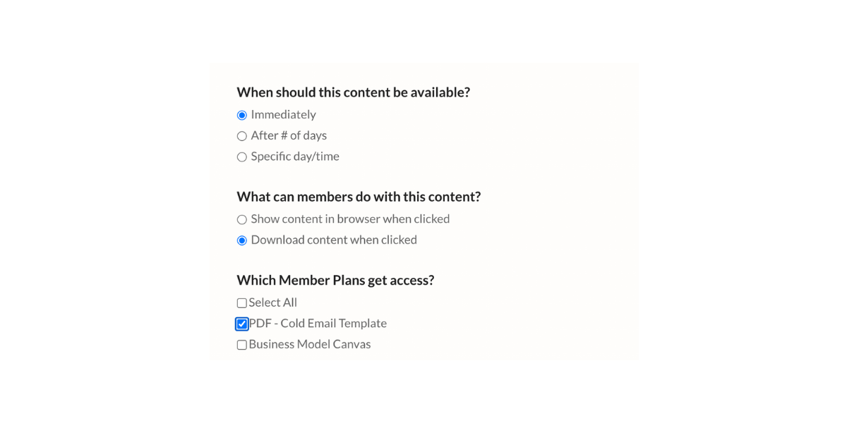 Content link access settings