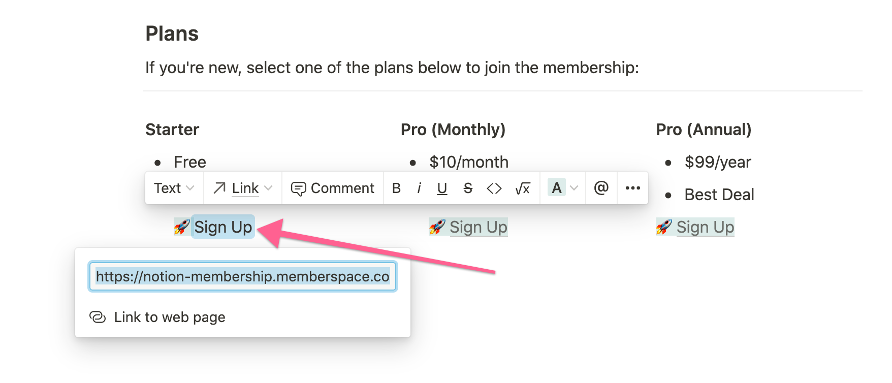 Notion Membership Site - Add Signup Link to Notion