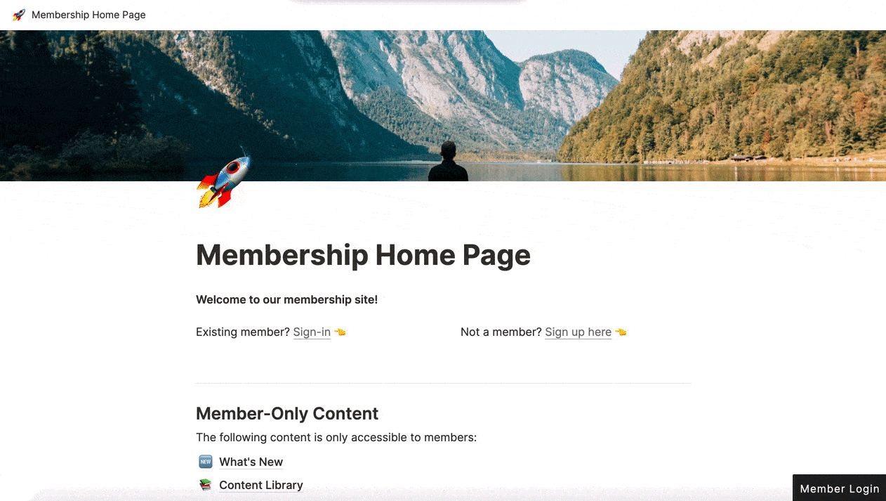 Notion Membership Site - Login/Account Button