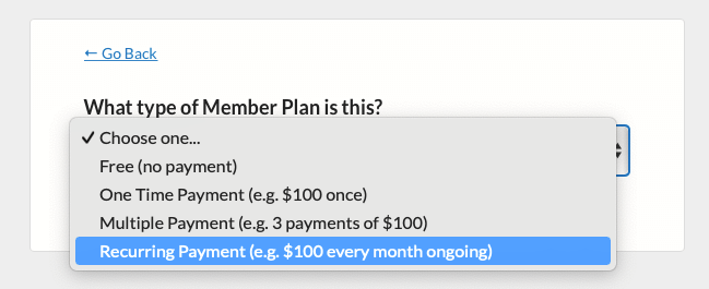 Recurring payment plan