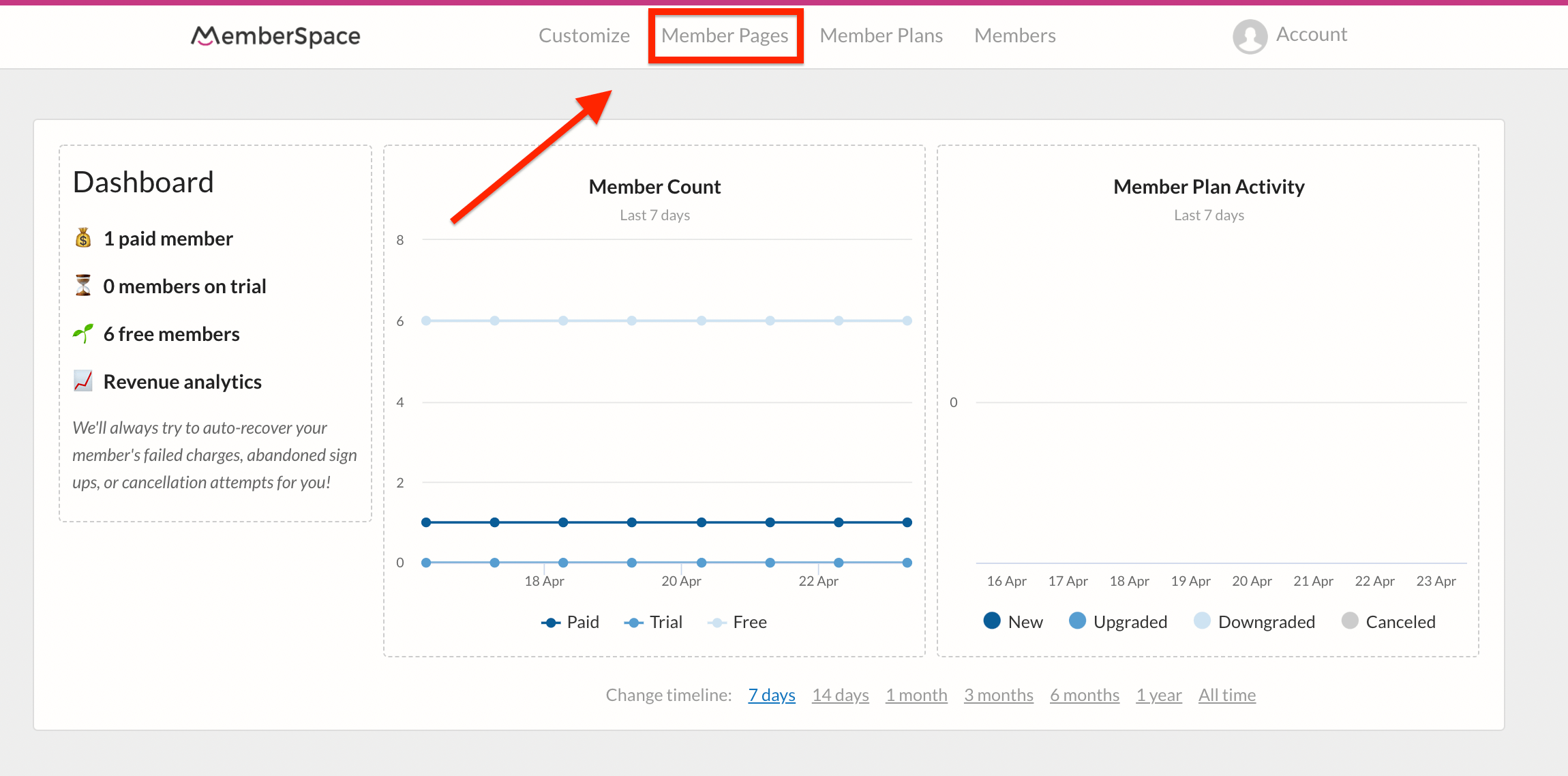 Member Plans on MemberSpace Dashboard