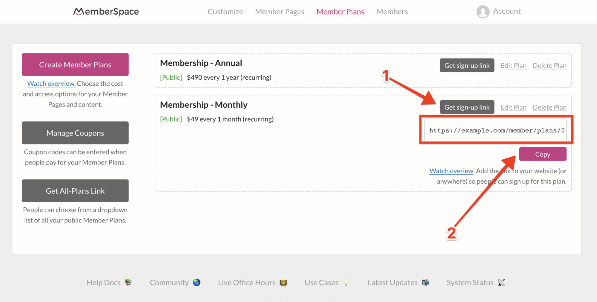 Copy Plan Signup Links